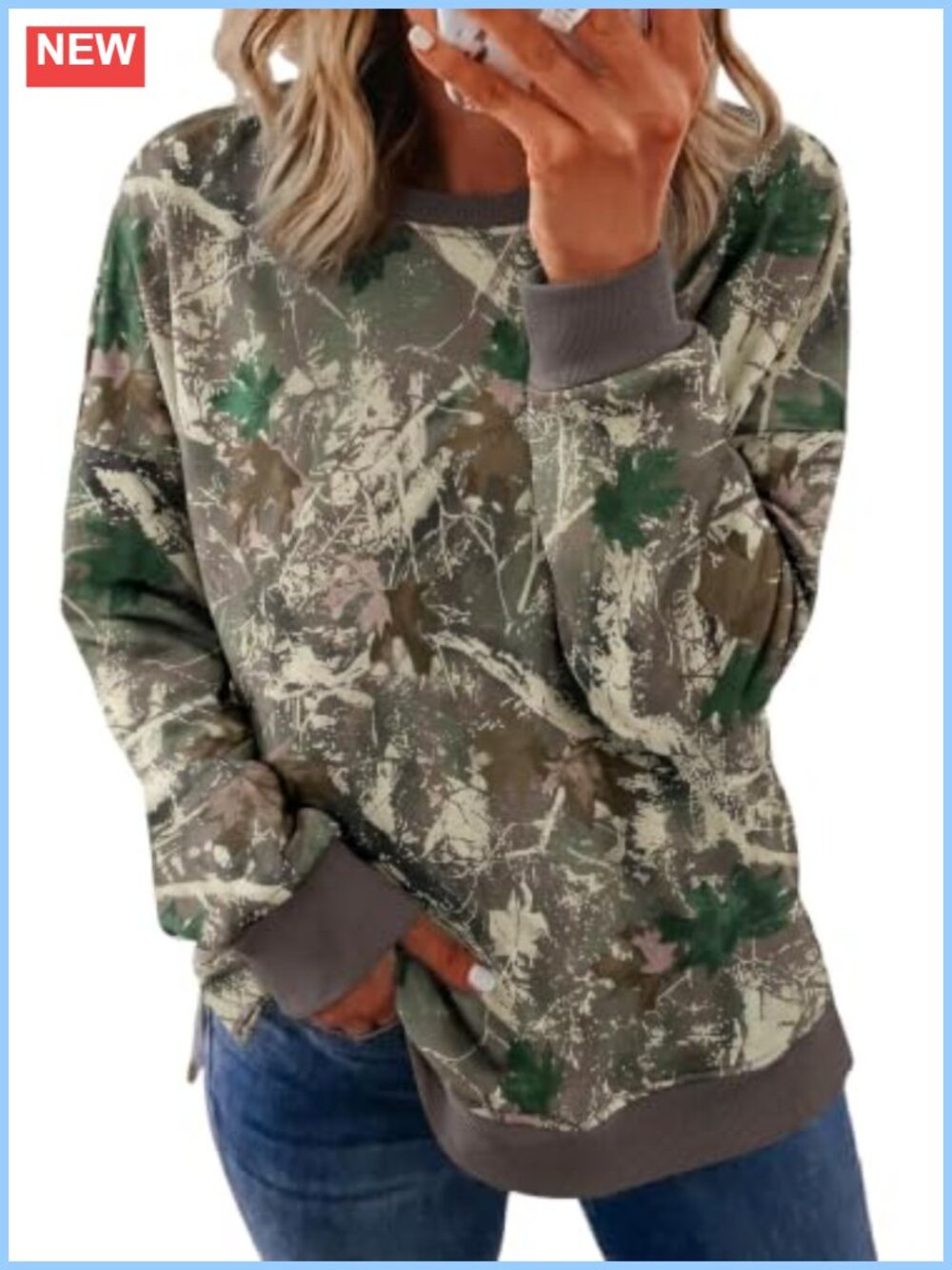 Plus Size Camo Print Oversized Sweatshirt Crew Neck Pullover Long Sleeve